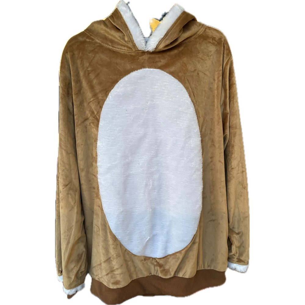 Tipsy Elves Rudolph Hooded Ugly Christmas Sweater Brown Plush Antlers Large
